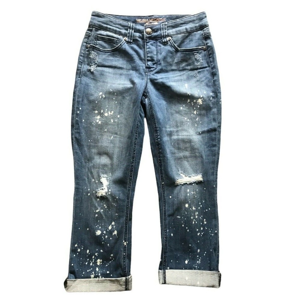 Melissa McCarthy Seven 7 Sz 4 Slimming Silhouette Ankle Boot Distressed Jeans